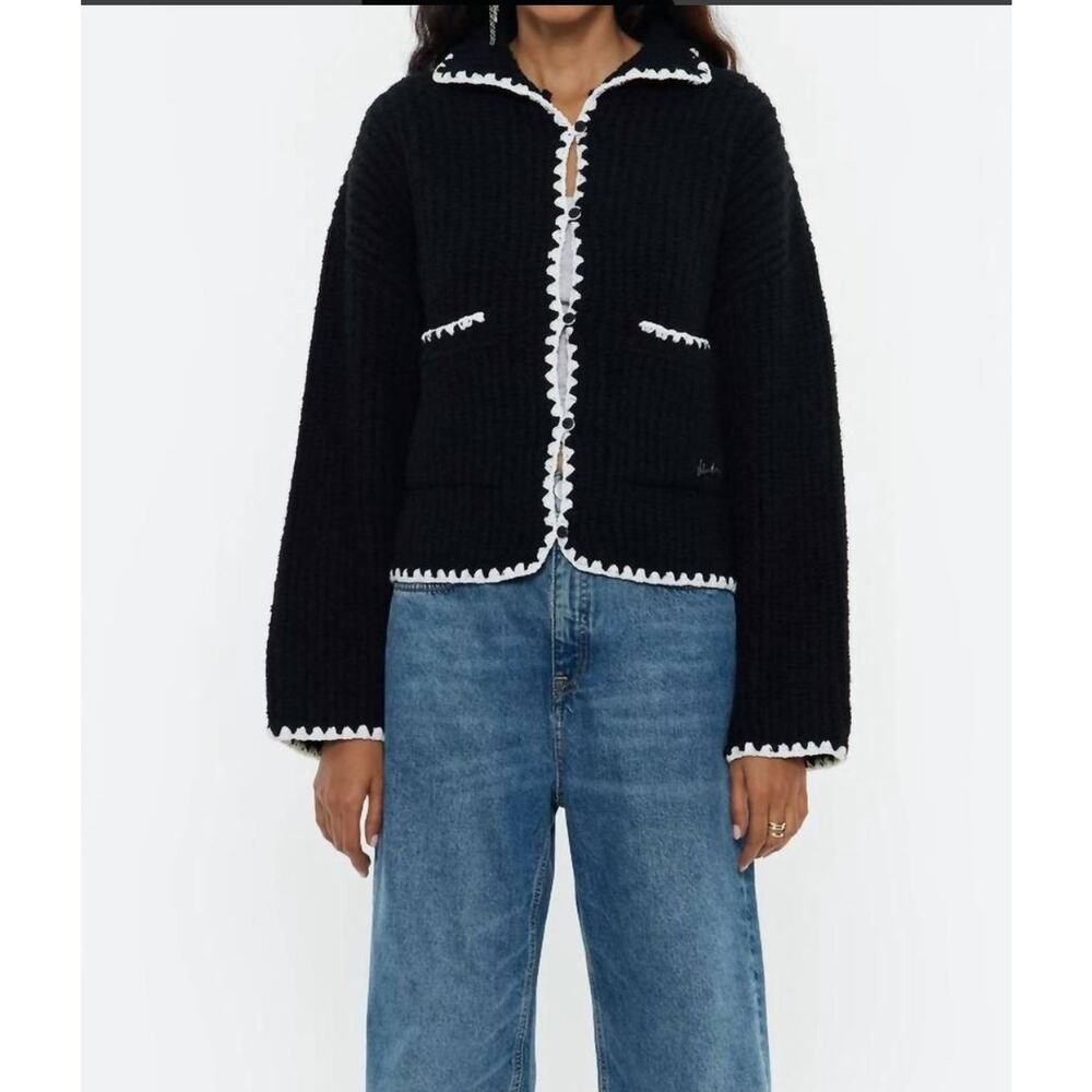 Metric Knits Black White Chunky Knit Cardigan Sweater NWT
